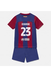 Fotbalové Dres Barcelona Jules Kounde #23 Dětské Domácí Oblečení 2023-24 Krátký Rukáv (+ trenýrky)